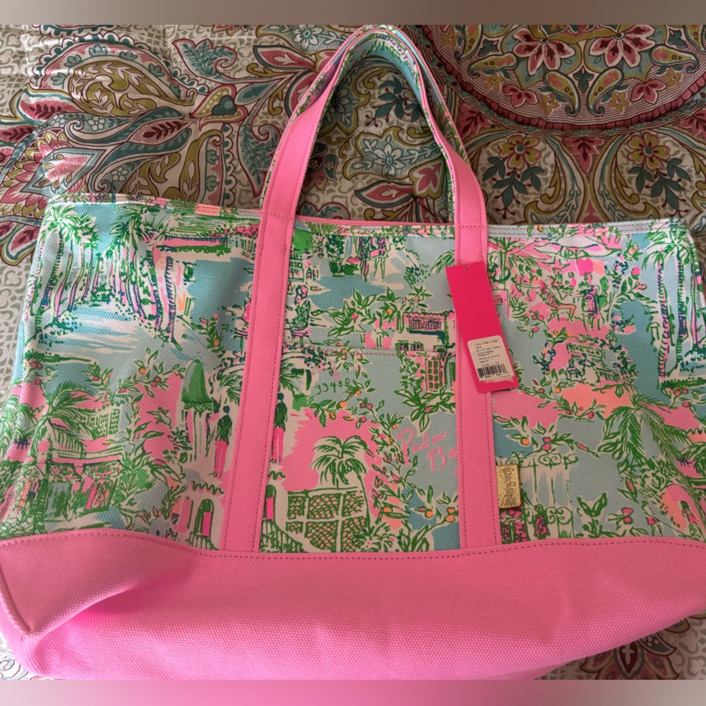 NWT Lilly Pulitzer Pink and Green Mercado Tote Bag